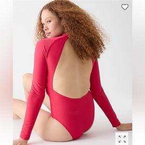 NWT J.Crew Red Active Ribbed Long Sleeve One Piece Rash Guard - SIZE 22